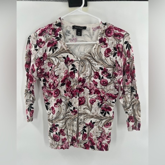 White House black market white red floral cardigan size XXS - Picture 5 of 6